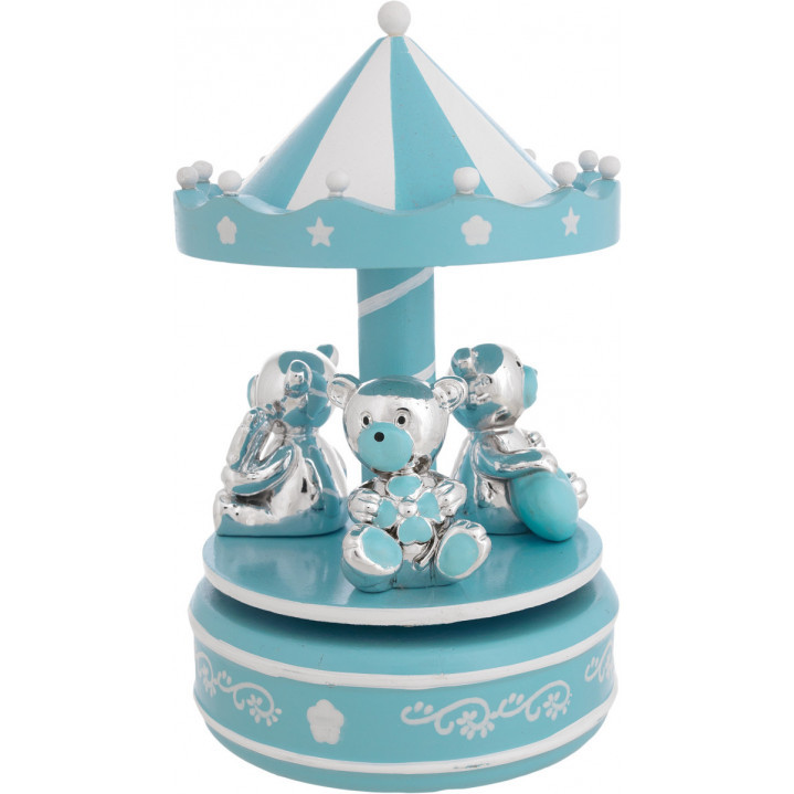 Carrousel Musical Osos Azul Bebe 13x21 Relojeria Joyeria