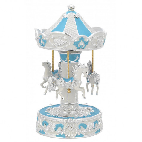 Carrousel Musical Bebe Nino Caballos Ceramica Azul 12x22 Relojeria Joyeria