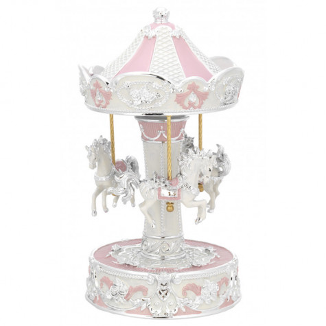 Carrousel Musical Bebe Nina Caballos Ceramica Rosa 12x22 Relojeria Joyeria