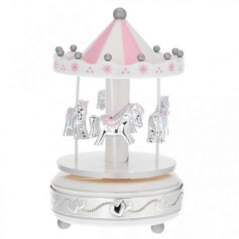 Carrousel Musical Bebe Nina Caballos Rosa 10x18 Relojeria Joyeria