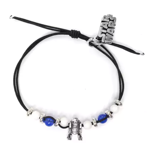 Pulsera Star Wars R2D2 nylon negro bolas blanco azul