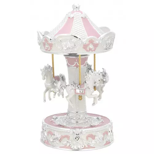 Carrousel musical bebe niña caballos ceramica rosa 9x20